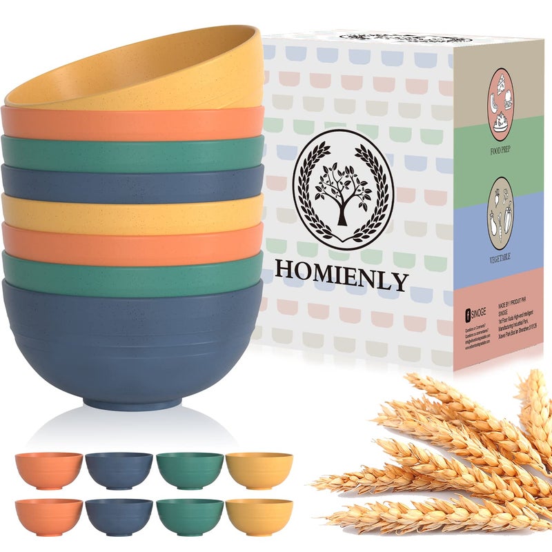 Homienly Bowls for Kitchen Cereal Bowls Wheat Straw Bowls 8 PCS Unbreakable Lightweight Bowl Set Microwave and Dishwasher Safe BowlReusable Bowl for Serving SoupOatmealRamenSaladMulti 26 OZ
