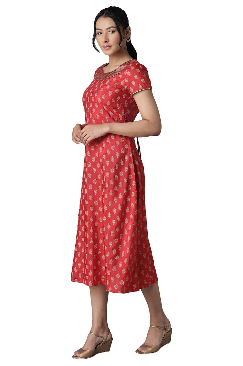 Aurelia Women's Polyester Anarkali Ankle Length Casual Dress (21ONA12928-505032_Red_S) - Image 3