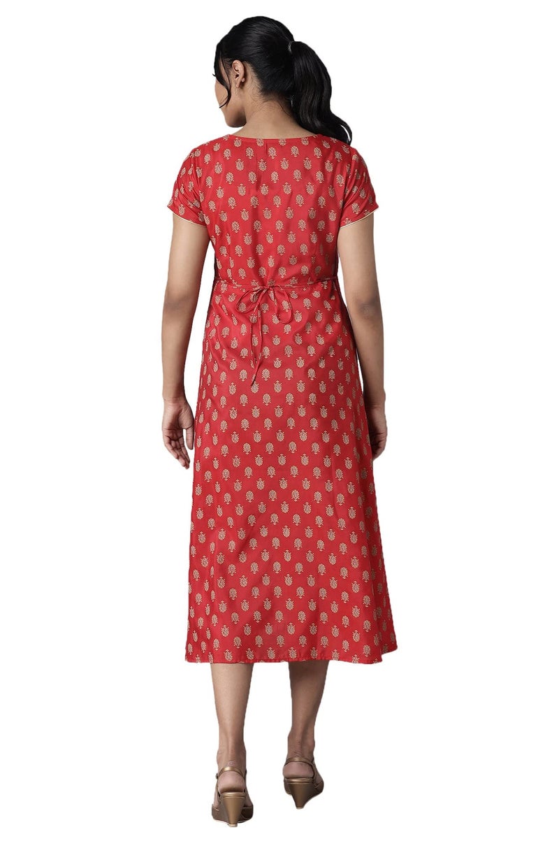 Aurelia Women's Polyester Anarkali Ankle Length Casual Dress (21ONA12928-505032_Red_S) - Image 2