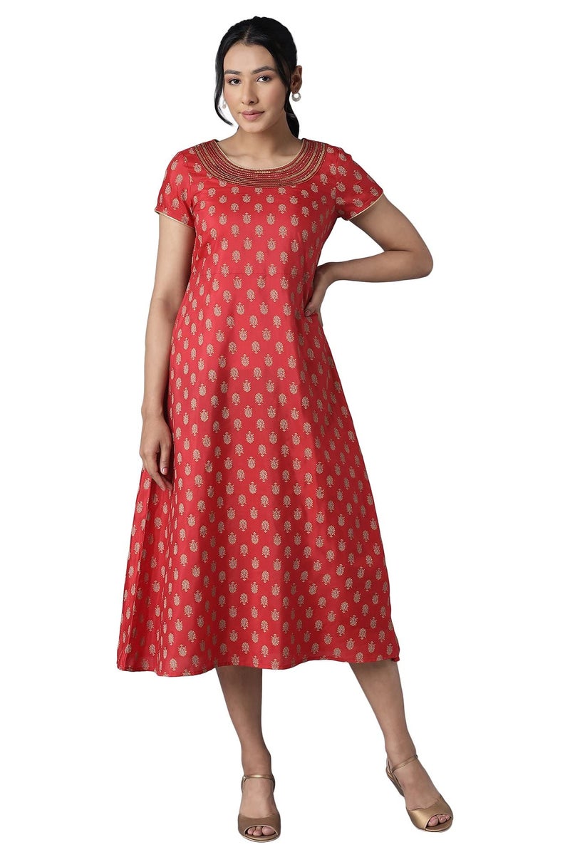 Aurelia Women's Polyester Anarkali Ankle Length Casual Dress (21ONA12928-505032_Red_S) - Image 5