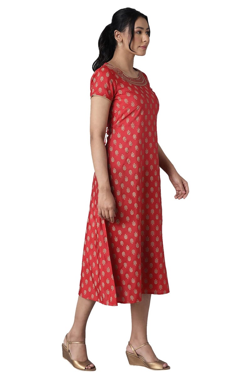 Aurelia Women's Polyester Anarkali Ankle Length Casual Dress (21ONA12928-505032_Red_S) - Image 4