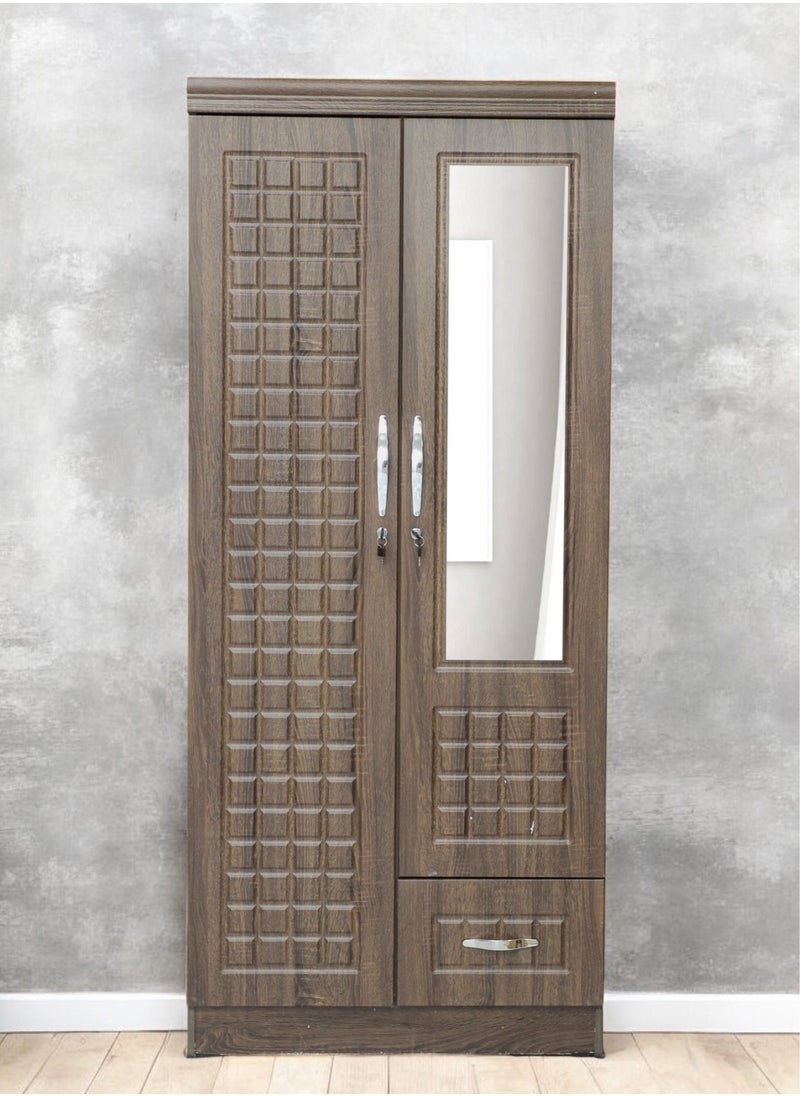 Multi Home Furniture 2 Door Wooden Wardrobe Cabinet Cupboard Engineered Wood Perfect Modern Stylish Heavy Duty With Mirror MH-8821-2D-Brown  - Image 4