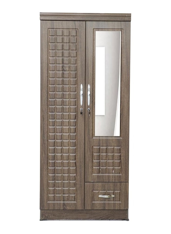 Multi Home Furniture 2 Door Wooden Wardrobe Cabinet Cupboard Engineered Wood Perfect Modern Stylish Heavy Duty With Mirror MH-8821-2D-Brown  - Image 1