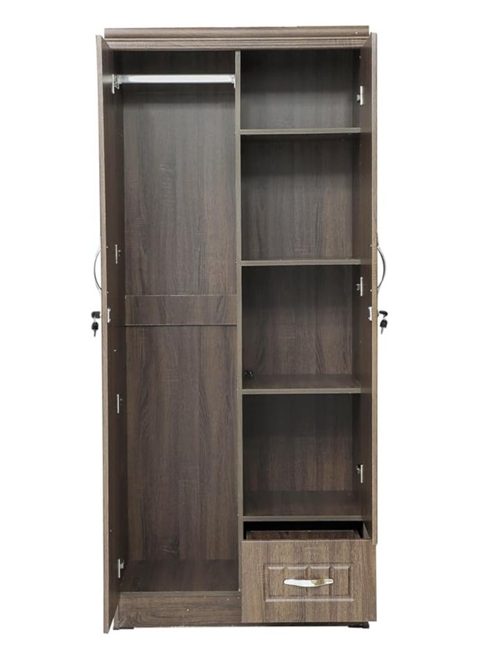 Multi Home Furniture 2 Door Wooden Wardrobe Cabinet Cupboard Engineered Wood Perfect Modern Stylish Heavy Duty With Mirror MH-8821-2D-Brown  - Image 2