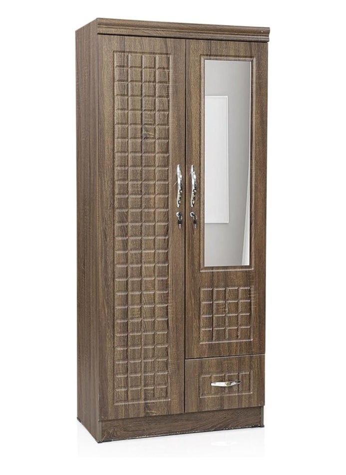 Multi Home Furniture 2 Door Wooden Wardrobe Cabinet Cupboard Engineered Wood Perfect Modern Stylish Heavy Duty With Mirror MH-8821-2D-Brown  - Image 3