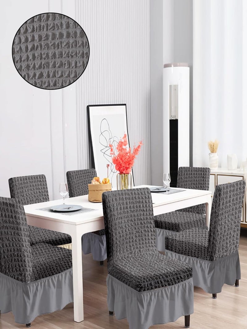 Brand - Solimo Solimo Bubble Chair Cover with Skirt Polyester and Spandex Fabric Pack of 6 Grey - Image 1