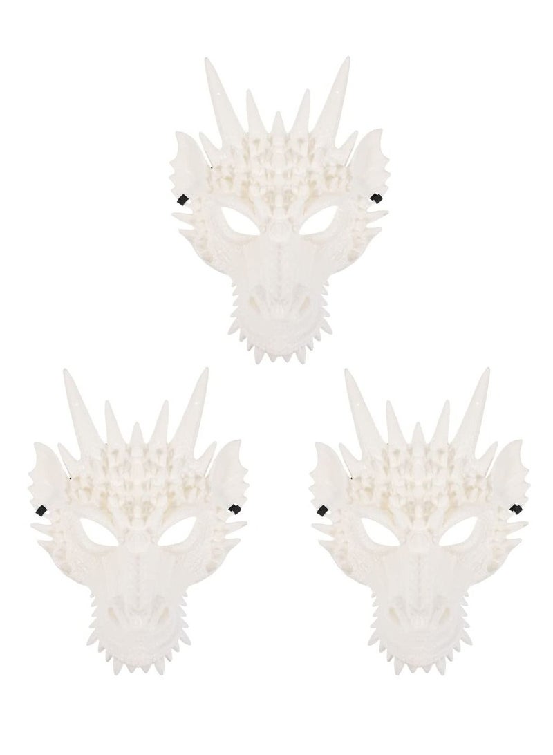SYOSI Dragon Mask 3PCS Cosplay Mask Dragon Head Mask White Dragon Animal Mask Party Masquerade Cosplay Costume Accessory (White) - Image 1