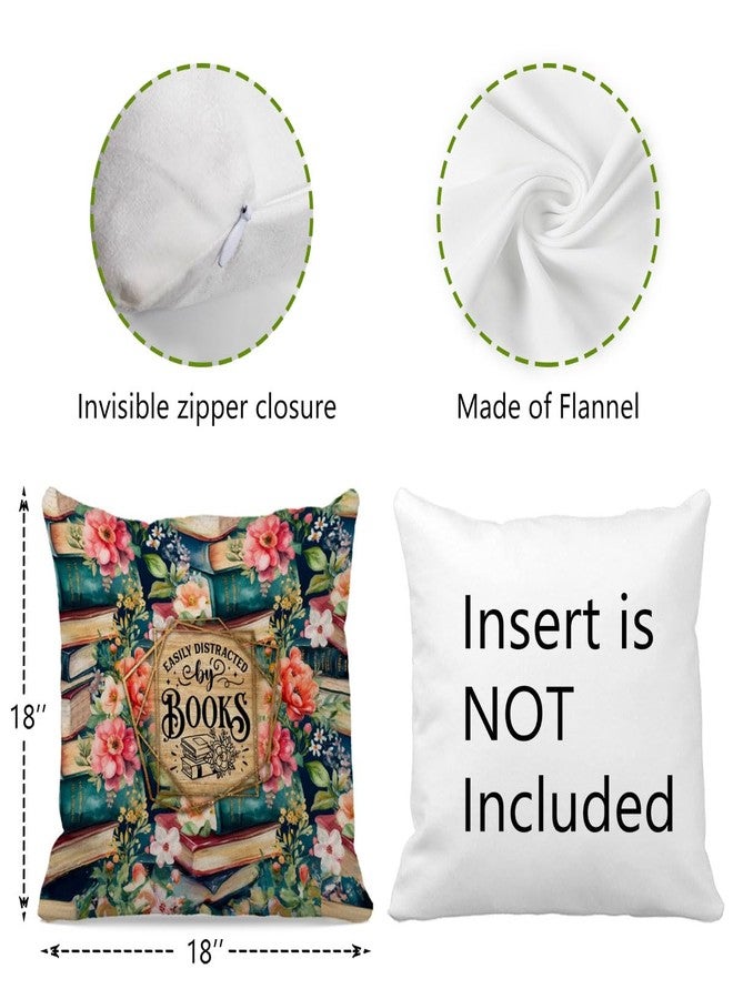 OFlich Book Lovers Gifts, Bookworm Gifts, Book Nerd Gifts, Easily Distracted by Books Pillow Covers 18x18, Gifts for Readers Book Lovers Women, Bookish Decor, Retro Floral Book Pillow Covers - Image 4