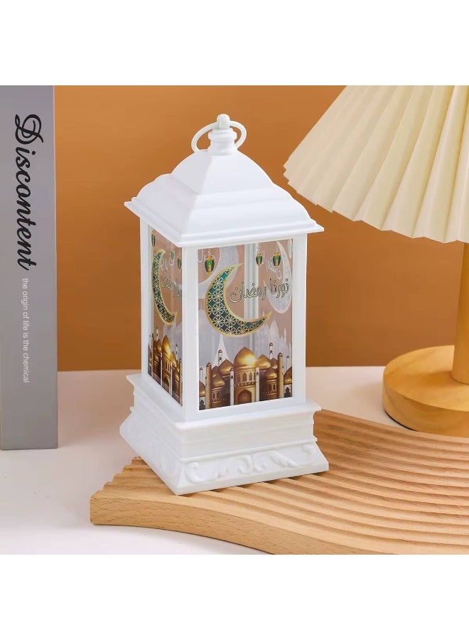 رمضان  تشكيلة الفوانيس البلاستك المستوردة استاند فانوس رمضان برسومات اشكال رمضانية  بانوار ورم الفانوس باللون الابيض بيشتغل بحجارة ساعه - Image 1