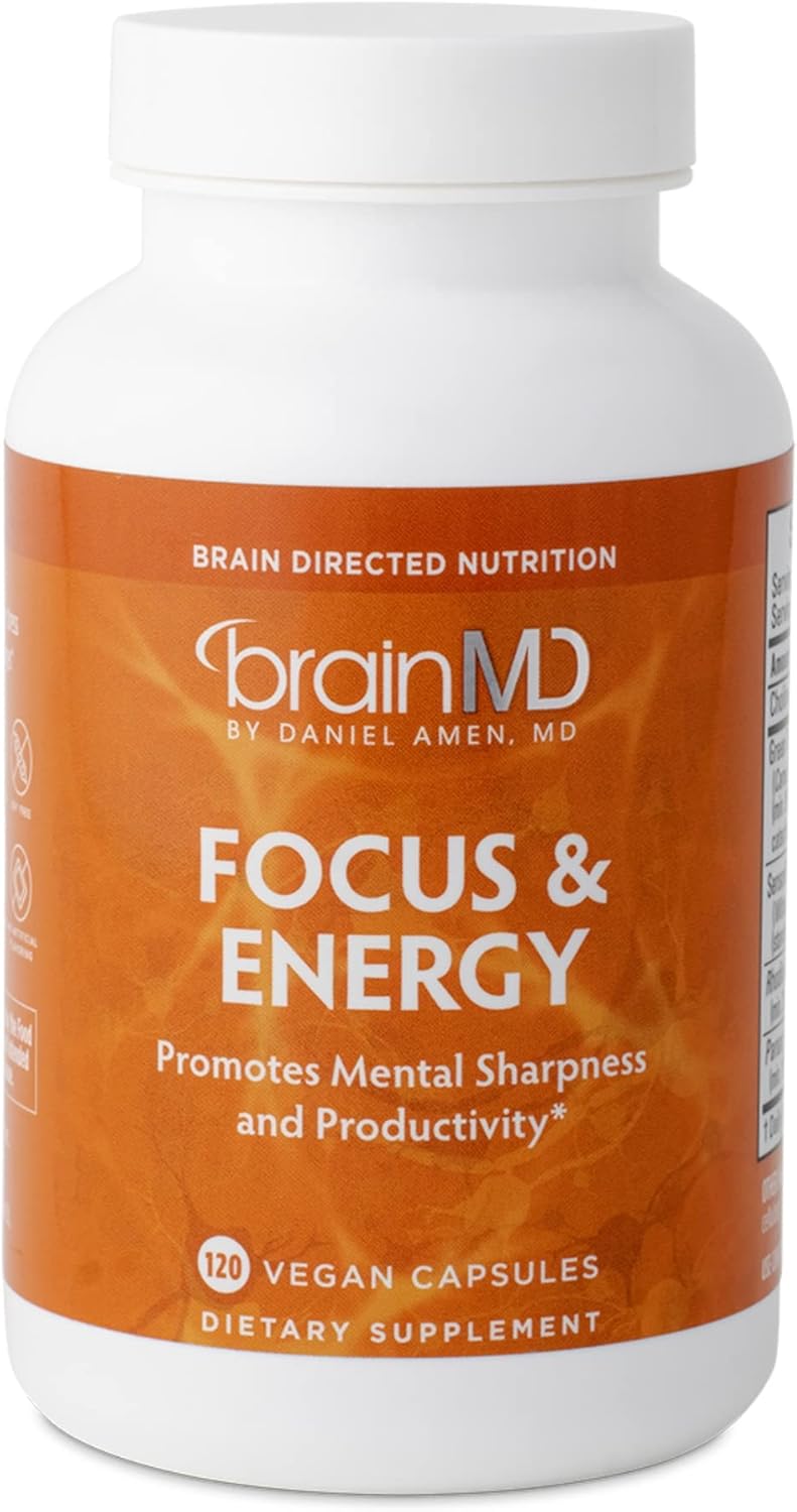 BRAINMD Dr Amen BrainMD Focus  Energy  120 Capsules  Mental Endurance Booster Promotes Concentration  Attention  Caffeine Free Gluten Free  30 Servings - Image 1