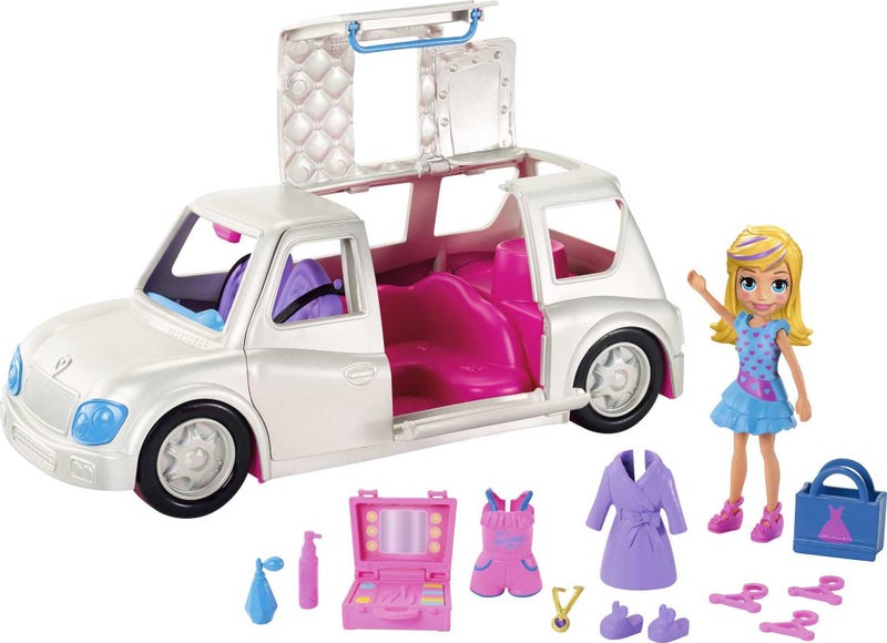 Polly Pocket Vehicle Toy with 3-inch Doll & 14 Fashion Accessories, Arrive In Style Limo Playset - Image 1