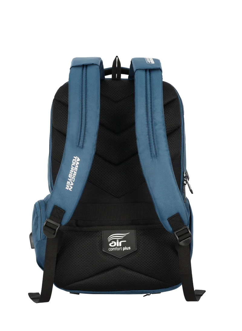 AMERICAN TOURISTER  Segno 2.0 Laptop Backpack, 31L Capacity, Polyester, Navy|Antimicrobial Treated Lining|Back Quick Access Pocket|Expandable|Padded Shoulder Strap|Fits 15.6" Laptop|Bottle Holder - 1 Year International Warranty  | Best Price UAE