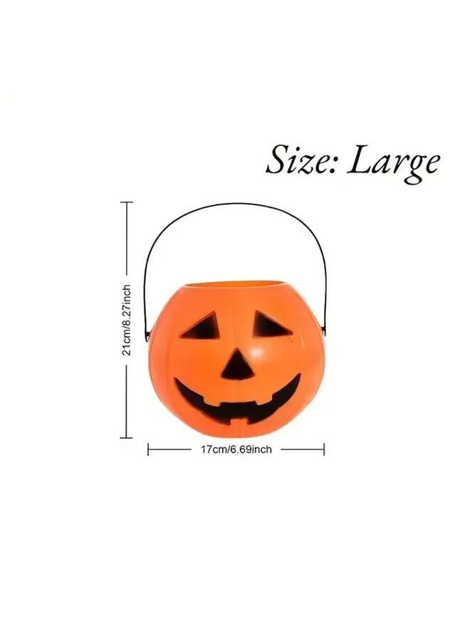 Medium Halloween Pumpkin Bucket with Black Handle Orange Black Jack O Lantern Candy Container - Image 5