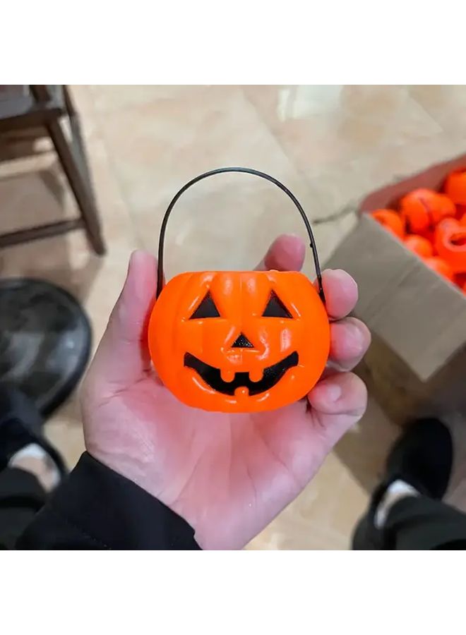 Medium Halloween Pumpkin Bucket with Black Handle Orange Black Jack O Lantern Candy Container - Image 3