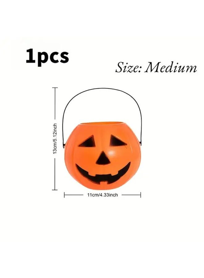 Medium Halloween Pumpkin Bucket with Black Handle Orange Black Jack O Lantern Candy Container - Image 1
