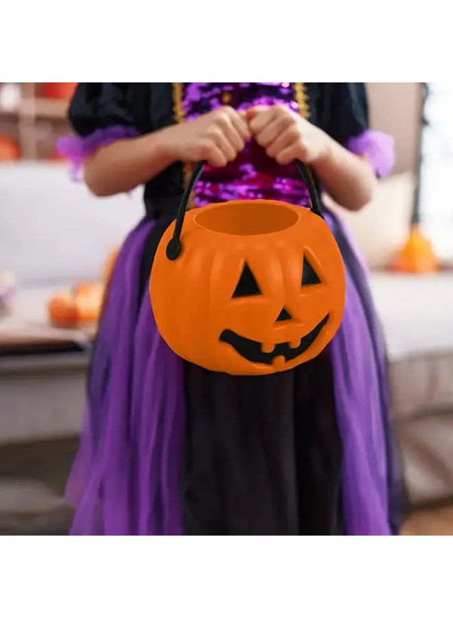 Medium Halloween Pumpkin Bucket with Black Handle Orange Black Jack O Lantern Candy Container - Image 2