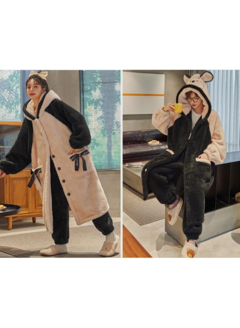 KUYING Sleeping gowns, long coral plush and plush, winter home wear for couples, worn externally  - Image 3