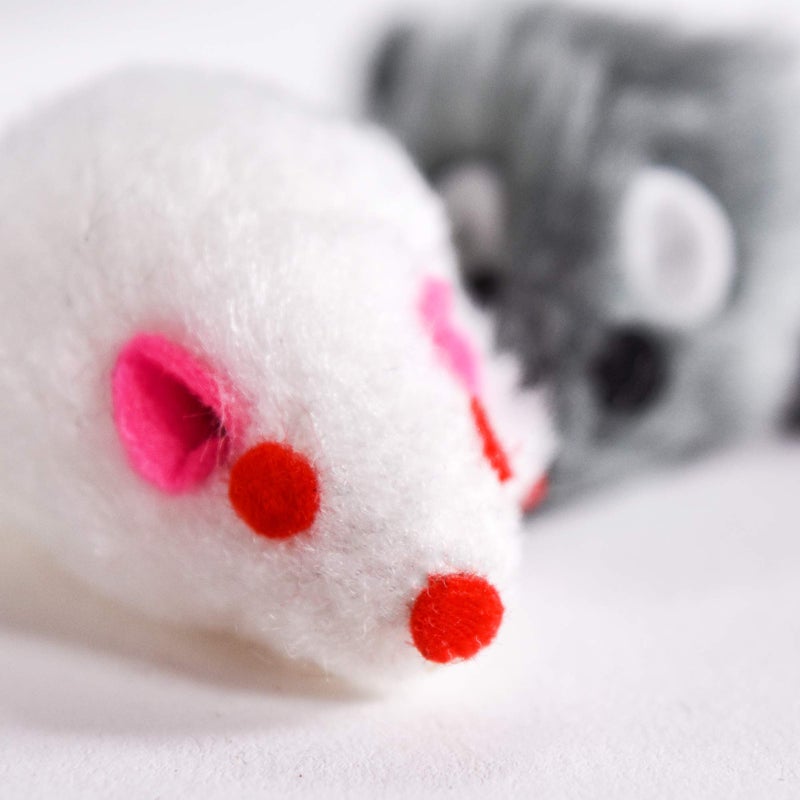 Penn Plax Penn-Plax Play Fur Mice Cat Toys | Mixed Bulk Bag of 12 Play Mice with Rattling Noise | 3 Color Variety Pack - CAT531, Black and White - Image 3