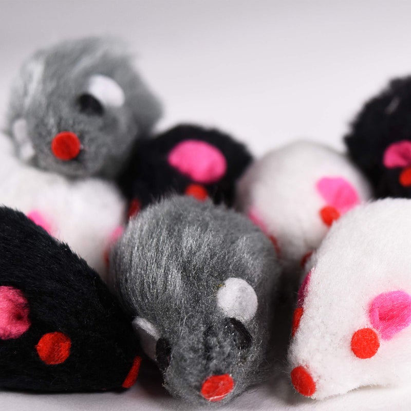Penn Plax Penn-Plax Play Fur Mice Cat Toys | Mixed Bulk Bag of 12 Play Mice with Rattling Noise | 3 Color Variety Pack - CAT531, Black and White - Image 5