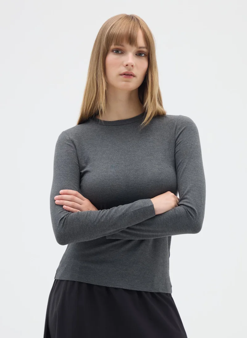 Ovs OVS Grey Long-Sleeve Shirt In Stretch Viscose