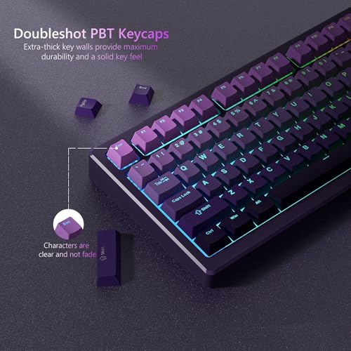 Womier Shine Through PBT Keycaps 60 75 100 Percent Cherry Profile, Custom Key Cap Doubleshot Keycaps Set, Universal Compatiability for Cherry Gateron MX Switches Keyboard, Gradient Purple - Image 3