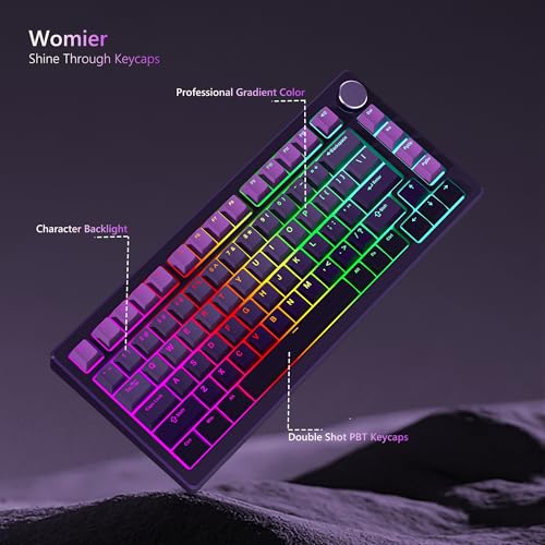 Womier Shine Through PBT Keycaps 60 75 100 Percent Cherry Profile, Custom Key Cap Doubleshot Keycaps Set, Universal Compatiability for Cherry Gateron MX Switches Keyboard, Gradient Purple - Image 2