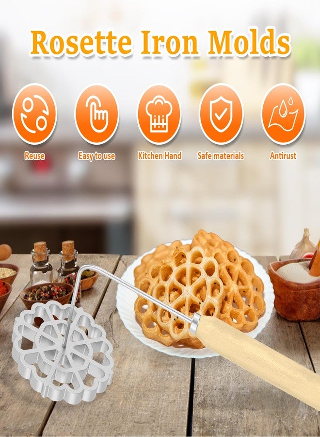 KNFFSAAJL Bunuelos Mold with Handle Detachable Rosette Iron Mold Flower Bunuelos Cookie Maker Molds Cast Aluminum Rosette Maker for Kitchen Baking Cooking 4.8 inches (1 pc) - Image 4