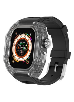 Transparent Case with Rubber Band Compatible with Apple Watch Ultra 49mm, Rugged Bumper Case TPU Crystal Sport Shockproof Protective Case Men- Black
