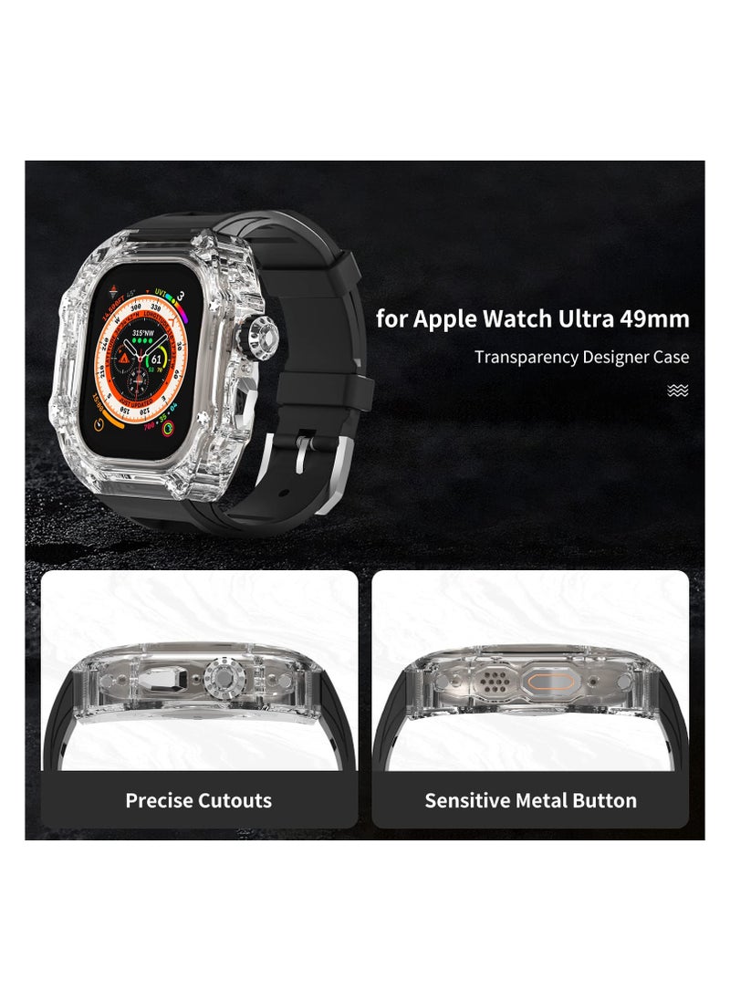 O Ozone - Transparent Case with Rubber Band Compatible with Apple Watch Ultra 49mm, Rugged Bumper Case TPU Crystal Sport Shockproof Protective Case Men- Black - Image 1