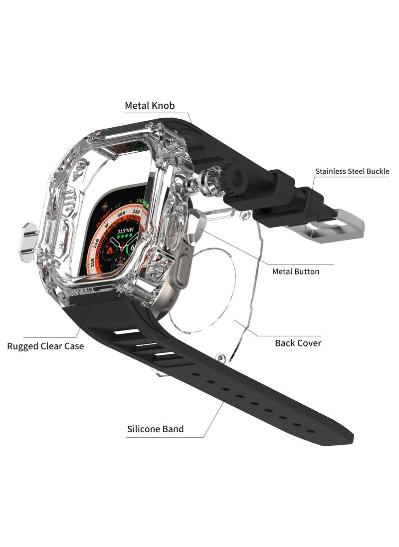 O Ozone - Transparent Case with Rubber Band Compatible with Apple Watch Ultra 49mm, Rugged Bumper Case TPU Crystal Sport Shockproof Protective Case Men- Black - Image 1