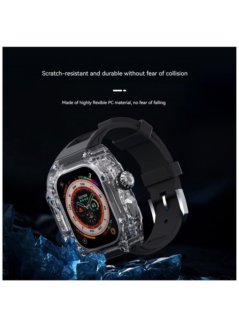 O Ozone - Transparent Case with Rubber Band Compatible with Apple Watch Ultra 49mm, Rugged Bumper Case TPU Crystal Sport Shockproof Protective Case Men- Black - Image 1