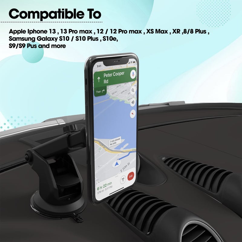 Sounce Car Phone Mount Magnetic, Car Dashboard, Windshield, and Air Vent Mount, Phone Holder, Universal Magnetic Phone Car Mount with Powerful Suction Cup Built-in Strong 6 Magnets for all Cell Phones - Image 5