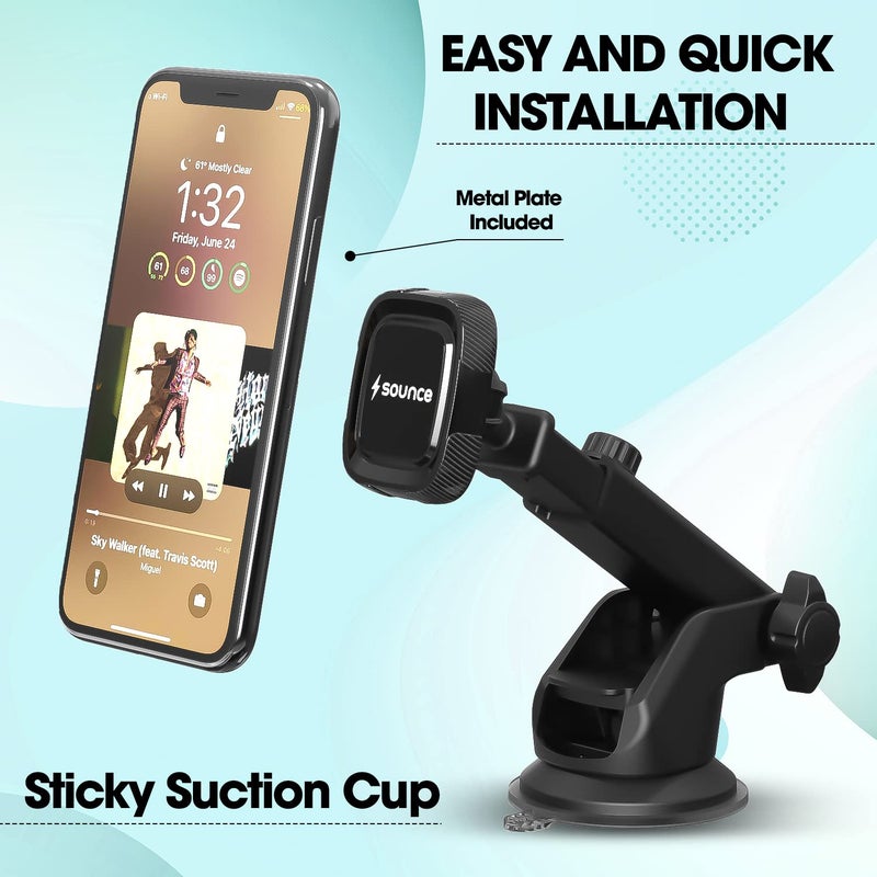 Sounce Car Phone Mount Magnetic, Car Dashboard, Windshield, and Air Vent Mount, Phone Holder, Universal Magnetic Phone Car Mount with Powerful Suction Cup Built-in Strong 6 Magnets for all Cell Phones - Image 3