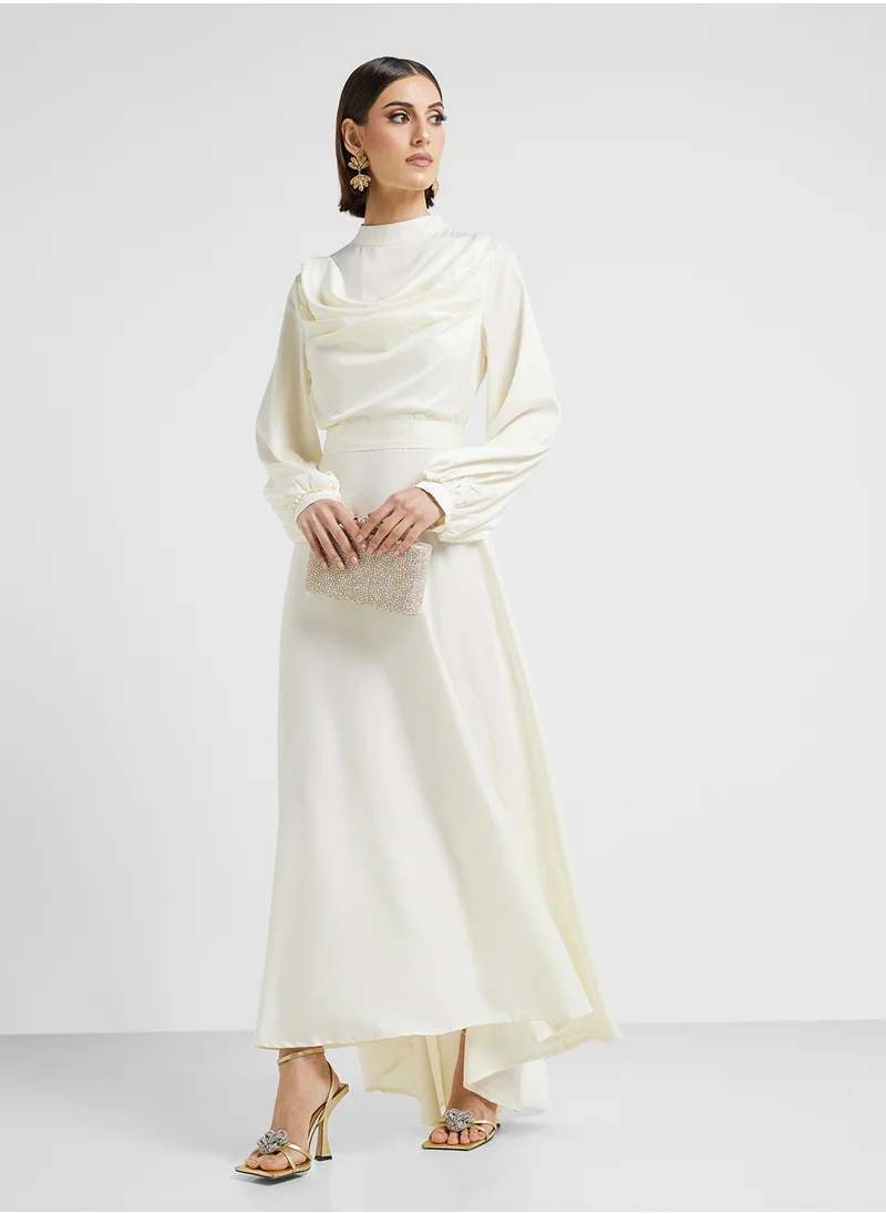 Khizana Puff Sleeve Dress With Cowl Neck