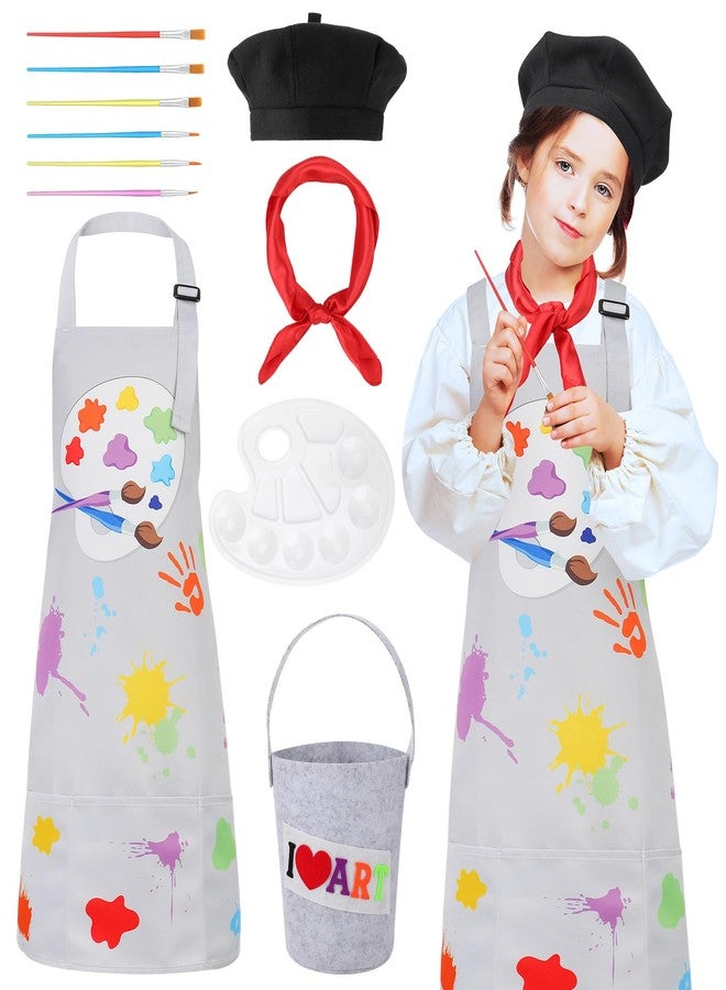 XLSXEXCL Artist Costume for Kids, Painter Dress Up with Beret, Paint Bucket, Palette, Brush, Scarf, and Artist Apron for Painting, Halloween Career Day Outfit for Boys and Girls - Image 1