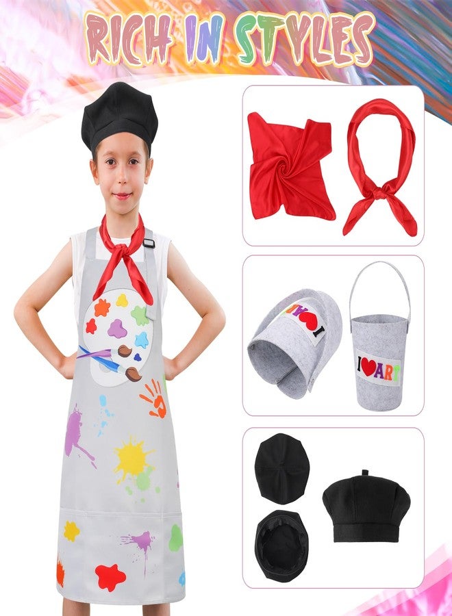 XLSXEXCL Artist Costume for Kids, Painter Dress Up with Beret, Paint Bucket, Palette, Brush, Scarf, and Artist Apron for Painting, Halloween Career Day Outfit for Boys and Girls - Image 4
