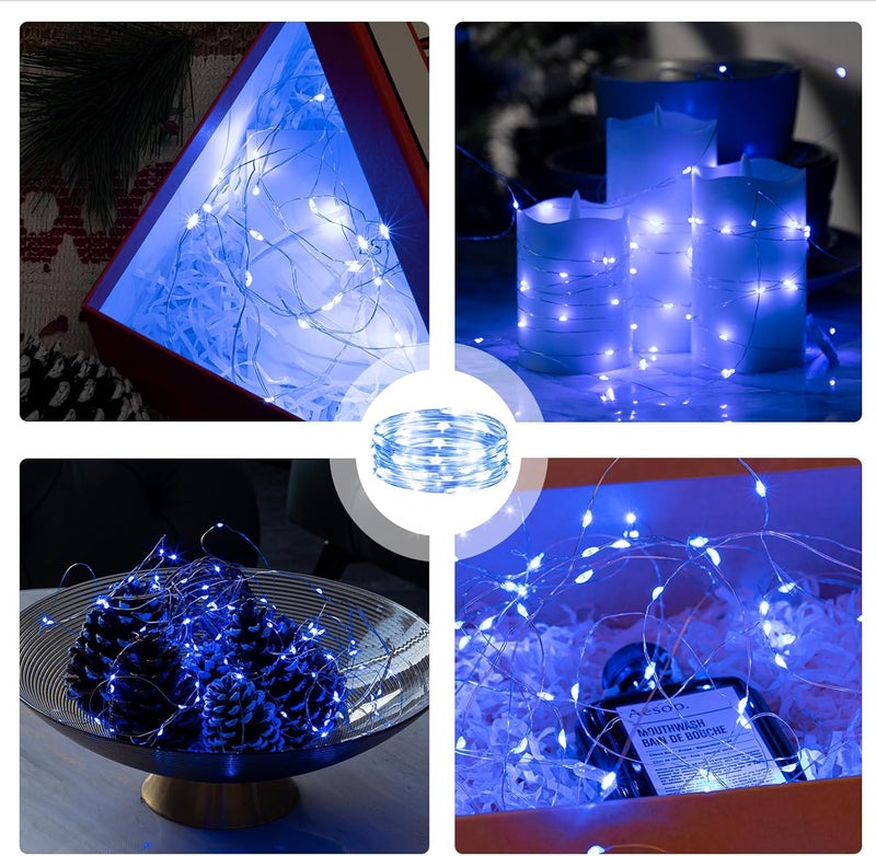 SINAMER 6PCS Fairy Lights Battery Powered with Remote, 7ft 20LEDs Blue Twinkle Mini Lights with Timer, Waterproof Small Silver Wire Firefly Starry for DIY Wedding Party Christmas - Image 5