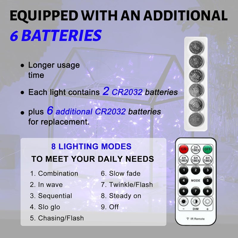 SINAMER 6PCS Fairy Lights Battery Powered with Remote, 7ft 20LEDs Blue Twinkle Mini Lights with Timer, Waterproof Small Silver Wire Firefly Starry for DIY Wedding Party Christmas - Image 2