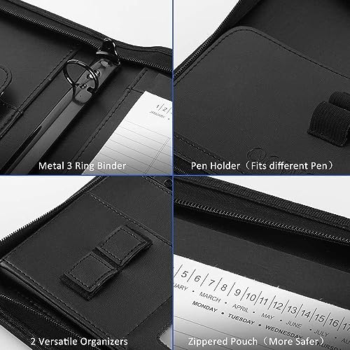 OOWOLF Padfolio Portfolio Folder, PU Leather Professional with Round Ring Binder 8.5 x 11 Inch Writing Pad Tablet Sleeve Interview Resume Document Organizer Business Card Holder Zippered Closure - Image 4