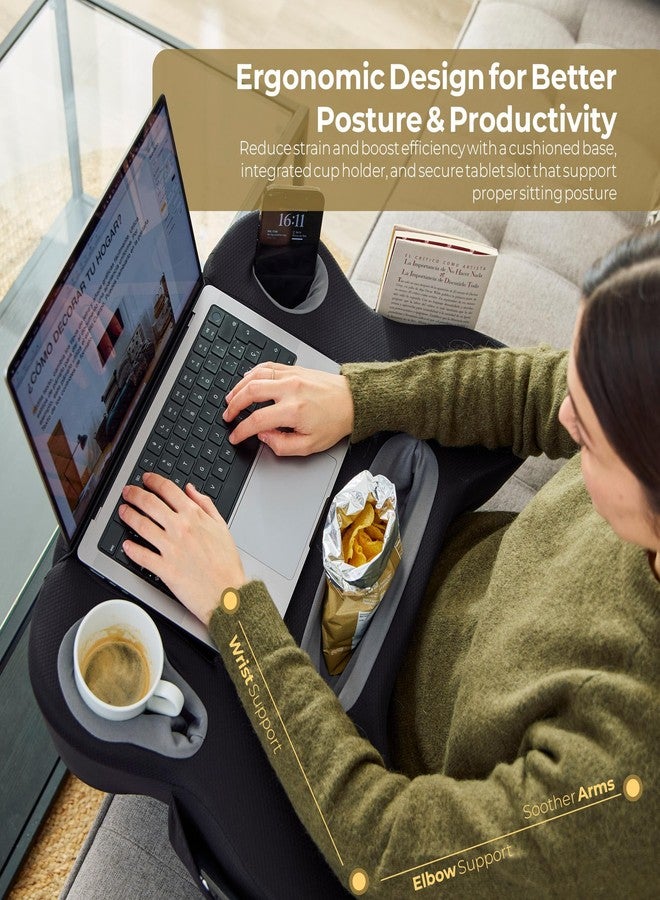TabCouchCaddy Lap Desk Pillow - Cushioned Lap Pillow for Reading, Gaming, Work & Travel, Soft & Portable Laptop Desk for Bed, Couch, or Car, Ergonomic Support for Laptops & Tablets (Black) - Image 4