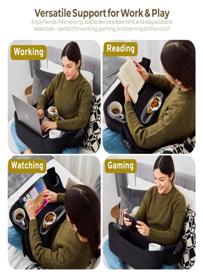 TabCouchCaddy Lap Desk Pillow - Cushioned Lap Pillow for Reading, Gaming, Work & Travel, Soft & Portable Laptop Desk for Bed, Couch, or Car, Ergonomic Support for Laptops & Tablets (Black) - Image 3