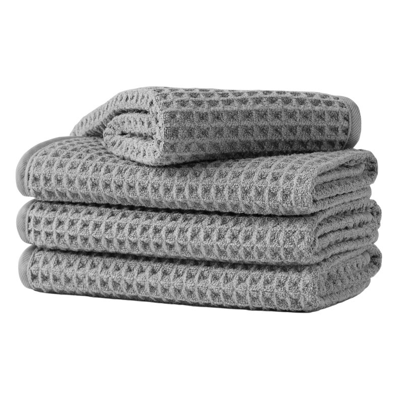 Microfiber Waffle Face Towels, 4 Pieces, Soft, Absorbent, Fast Drying, Lint Free 430 GSM (Gray) - Image 1