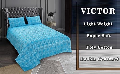 Victor Light Weight Super Soft Easy Care Poly Cotton Damask Pattern Double Bedsheet/Bed Cover with 2 Pillow Covers (Aqua, 90 X 100 Inch) - Image 3