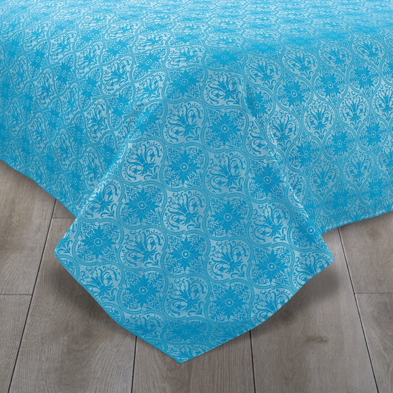 Victor Light Weight Super Soft Easy Care Poly Cotton Damask Pattern Double Bedsheet/Bed Cover with 2 Pillow Covers (Aqua, 90 X 100 Inch) - Image 5
