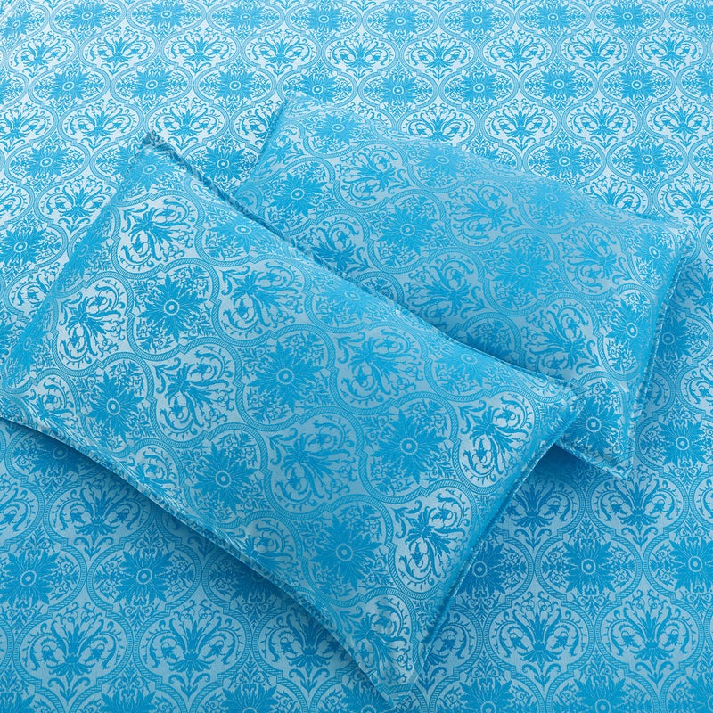 Victor Light Weight Super Soft Easy Care Poly Cotton Damask Pattern Double Bedsheet/Bed Cover with 2 Pillow Covers (Aqua, 90 X 100 Inch) - Image 4