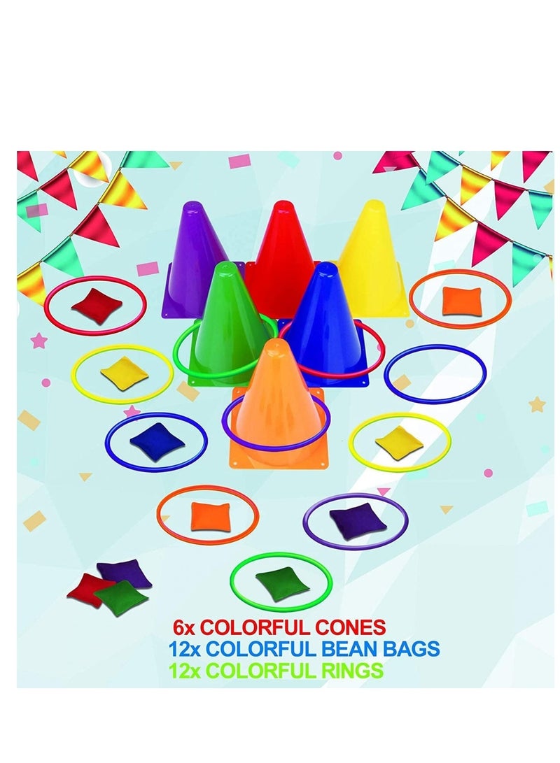 Coolchic 3 in 1 Outdoor Games Combo Set for Kids, 31PCS Yard Lawn Game, Soft Plastic Cones Bean Bags Ring Toss Game, Gift for Birthday Party/Carnival - Image 2