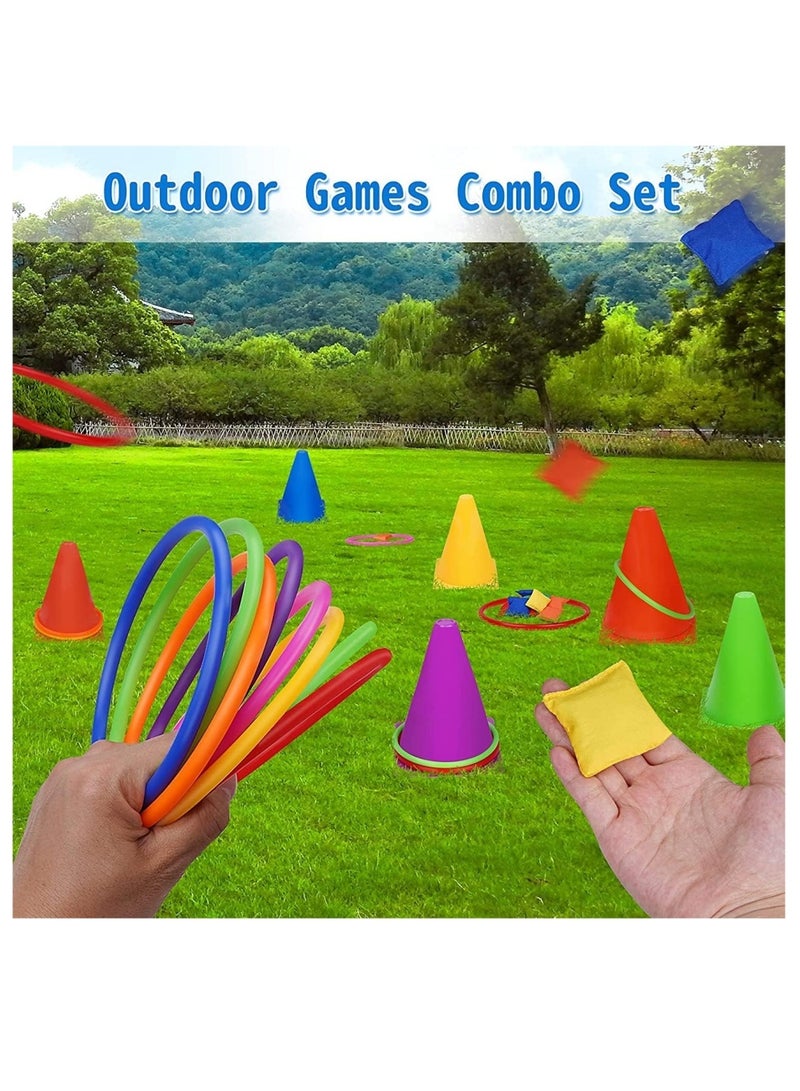 Coolchic 3 in 1 Outdoor Games Combo Set for Kids, 31PCS Yard Lawn Game, Soft Plastic Cones Bean Bags Ring Toss Game, Gift for Birthday Party/Carnival - Image 4