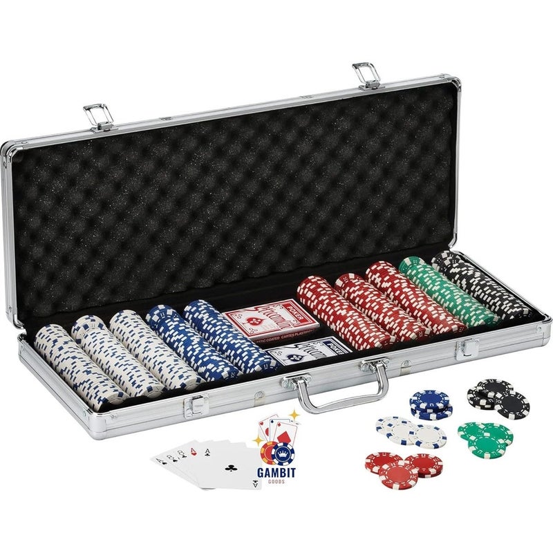 Gambit Goods Adult Casino Style Poker Chips Set with Aluminum Case, Card Game, Dice u0026 Dealer Button - Image 1