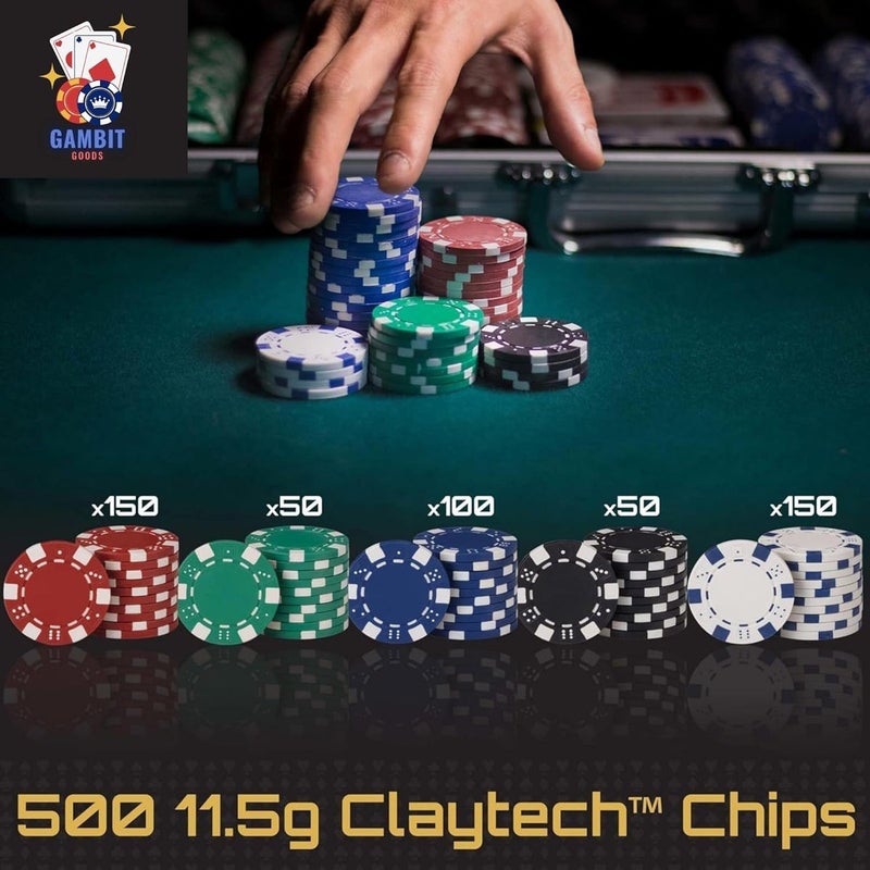 Gambit Goods Adult Casino Style Poker Chips Set with Aluminum Case, Card Game, Dice u0026 Dealer Button - Image 4