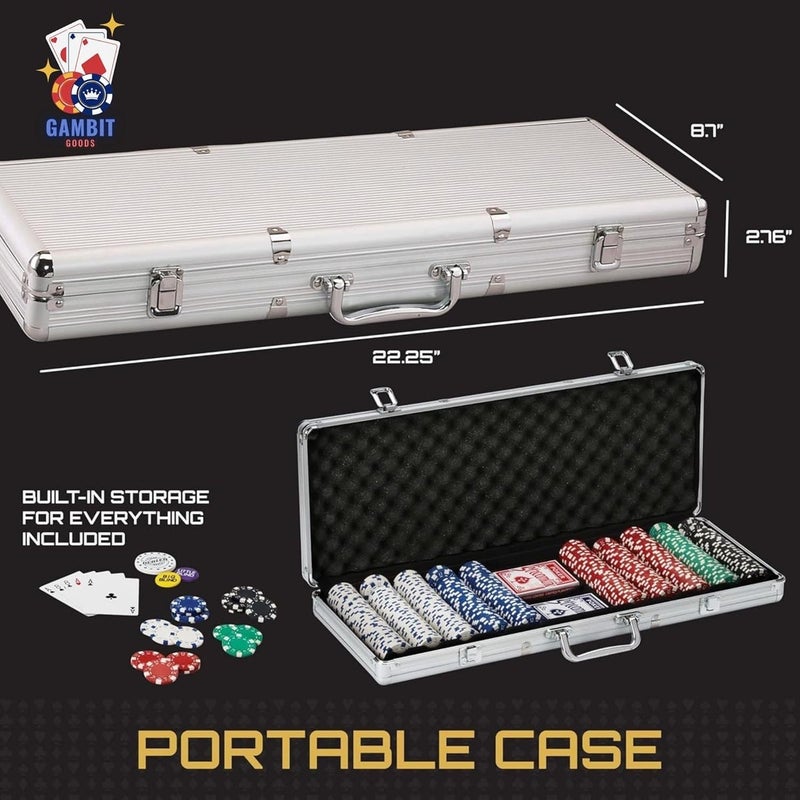 Gambit Goods Adult Casino Style Poker Chips Set with Aluminum Case, Card Game, Dice u0026 Dealer Button - Image 3